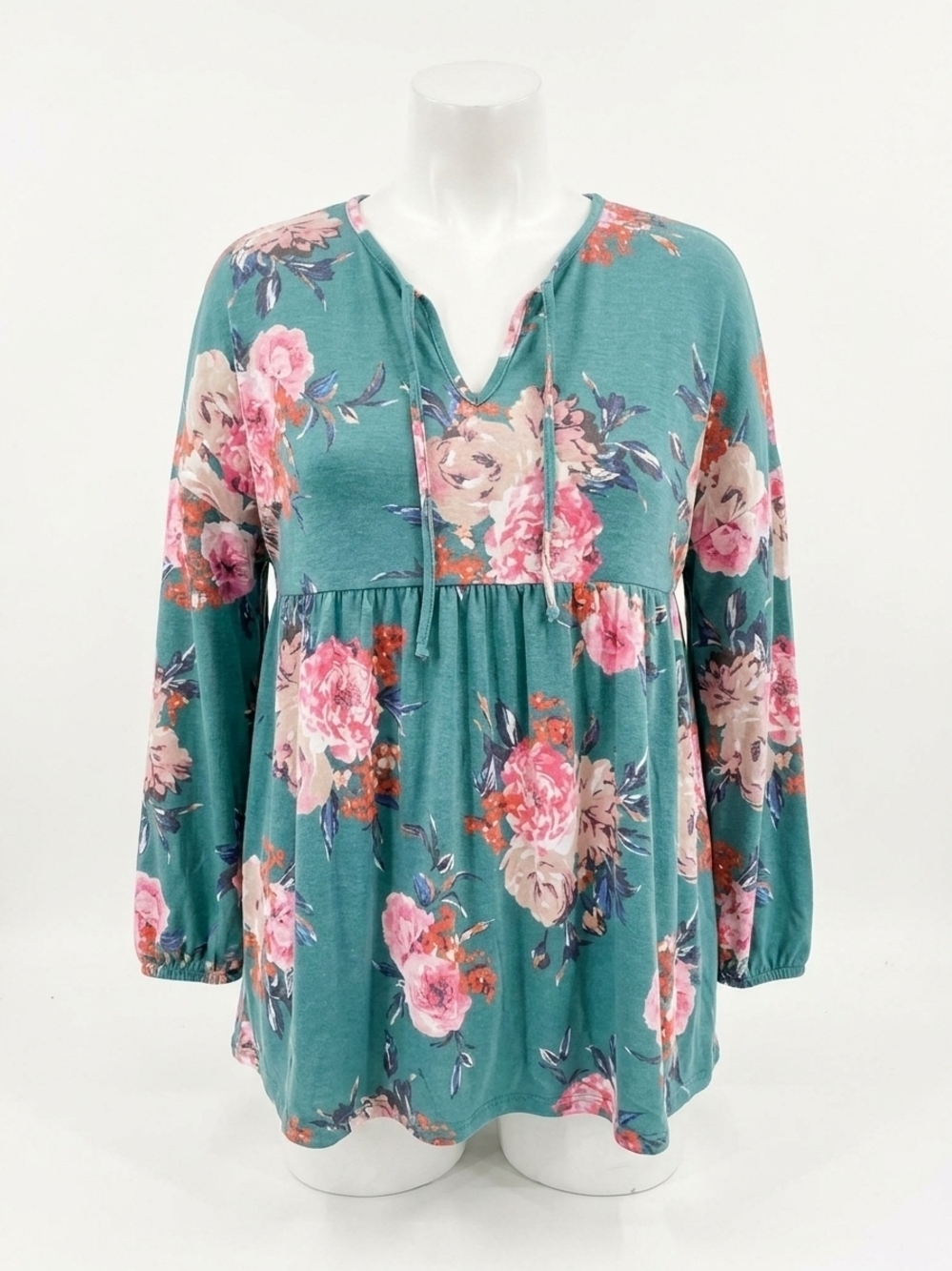 NEW HONEYME floral babydoll tunic top in teal/pink